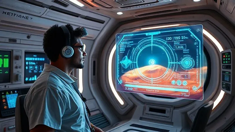 A photorealistic image of a futuristic medical bay aboard a Mars-bound spacecraft, with a diverse tourist undergoing a non-invasive scan while wearing advanced biometric sensors. A holographic display shows real-time radiation dose data and personalized health metrics, cinematic lighting, sharp focus on the technology, 8K hyper-detailed.