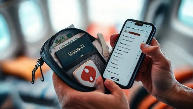 A photorealistic, professional photography, 8K, cinematic lighting, sharp focus, depth of field, shot on a high-end DSLR, depicting a traveler meticulously organizing a small, waterproof travel pouch. Inside are a passport, a folded map, a local SIM card, a small first-aid kit, and a smartphone displaying an emergency contact list. The background is slightly blurred with hints of a ship's cabin or a tropical destination, emphasizing preparedness and safety. A photorealistic, professional photography, 8K, cinematic lighting, sharp focus, depth of field, shot on a high-end DSLR, depicting a traveler meticulously organizing a small, waterproof travel pouch. Inside are a passport, a folded map, a local SIM card, a small first-aid kit, and a smartphone displaying an emergency contact list. The background is slightly blurred with hints of a ship's cabin or a tropical destination, emphasizing preparedness and safety.