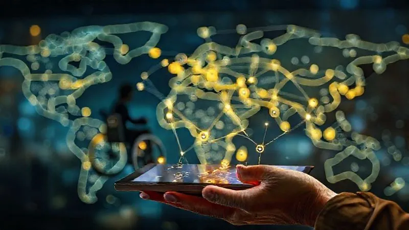 A photorealistic, professional photography image of a diverse group of wheelchair travelers and allies connecting on a digital platform, represented by glowing lines and icons forming a network over a blurred map of the world. A hand holds a tablet showing an accessible travel app. Cinematic lighting, sharp focus on the connecting lines and tablet, depth of field blurring the background. 8K hyper-detailed, shot on a high-end DSLR. A photorealistic, professional photography image of a diverse group of wheelchair travelers and allies connecting on a digital platform, represented by glowing lines and icons forming a network over a blurred map of the world. A hand holds a tablet showing an accessible travel app. Cinematic lighting, sharp focus on the connecting lines and tablet, depth of field blurring the background. 8K hyper-detailed, shot on a high-end DSLR.