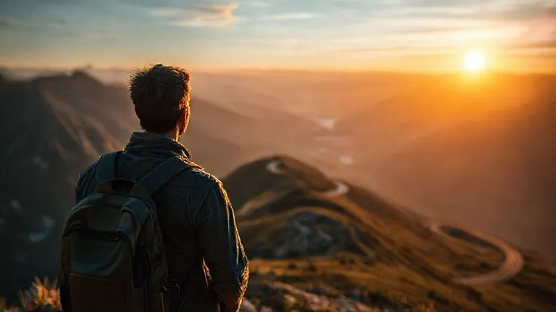 A photorealistic, professional photography, 8K, cinematic lighting, sharp focus, depth of field, shot on a high-end DSLR. A traveler stands at a breathtaking mountain vista, looking out at a vast landscape with a winding road visible in the distance. The sun is setting, casting a golden glow. The scene evokes a sense of awe and the reward of carefully chosen, impactful stops. The focus is on the traveler and the immediate view, with the road receding into a beautiful blur. A photorealistic, professional photography, 8K, cinematic lighting, sharp focus, depth of field, shot on a high-end DSLR. A traveler stands at a breathtaking mountain vista, looking out at a vast landscape with a winding road visible in the distance. The sun is setting, casting a golden glow. The scene evokes a sense of awe and the reward of carefully chosen, impactful stops. The focus is on the traveler and the immediate view, with the road receding into a beautiful blur.