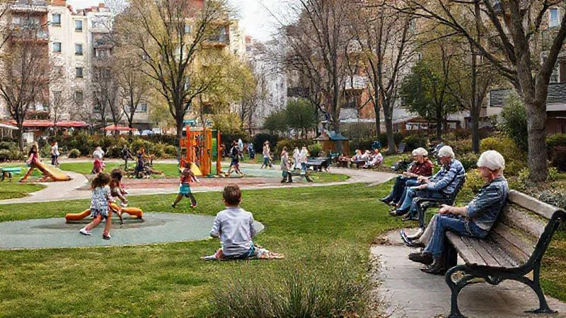 A vibrant, less-known urban park bustling with local activity: children playing on a unique playground, elderly couples sitting on benches, friends having a casual picnic, diverse architecture in the background, conveying a sense of community and authenticity, photorealistic, professional photography, 8K, cinematic lighting, sharp focus, depth of field, shot on a high-end DSLR. A vibrant, less-known urban park bustling with local activity: children playing on a unique playground, elderly couples sitting on benches, friends having a casual picnic, diverse architecture in the background, conveying a sense of community and authenticity, photorealistic, professional photography, 8K, cinematic lighting, sharp focus, depth of field, shot on a high-end DSLR.