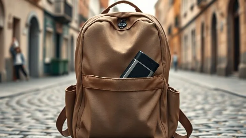 A photorealistic, professional photography image of a minimalist, non-descript canvas backpack on a cobblestone street in a quaint European city, with a small, taped-up camera body subtly peeking out from an open pocket. Cinematic lighting, sharp focus on the bag, depth of field blurring the street, 8K hyper-detailed, shot on a high-end DSLR, conveying discretion and security. A photorealistic, professional photography image of a minimalist, non-descript canvas backpack on a cobblestone street in a quaint European city, with a small, taped-up camera body subtly peeking out from an open pocket. Cinematic lighting, sharp focus on the bag, depth of field blurring the street, 8K hyper-detailed, shot on a high-end DSLR, conveying discretion and security.
