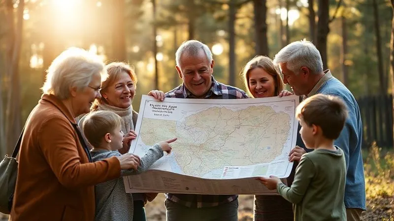 A multi-generational family (grandparents, parents, children) gathered around a large national park map, pointing and discussing excitedly, with a backdrop of a sunlit forest. Photorealistic, professional photography, 8K, cinematic lighting, sharp focus, depth of field, shot on a high-end DSLR. Emphasize collaboration and anticipation. A multi-generational family (grandparents, parents, children) gathered around a large national park map, pointing and discussing excitedly, with a backdrop of a sunlit forest. Photorealistic, professional photography, 8K, cinematic lighting, sharp focus, depth of field, shot on a high-end DSLR. Emphasize collaboration and anticipation.