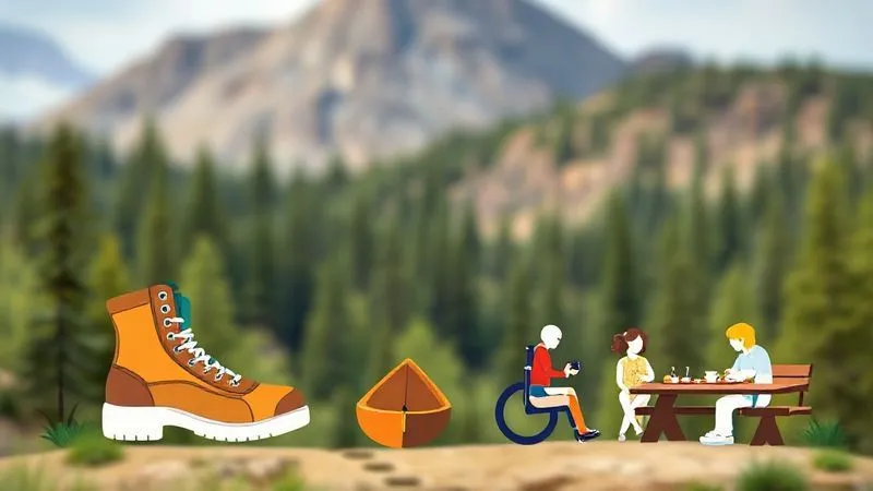 A vibrant infographic showing icons representing diverse national park activities: a hiking boot, a camera, a telescope for stargazing, a boat, a wheelchair accessible trail, and a family picnicking, all within a national park landscape. Photorealistic, professional photography, 8K, cinematic lighting, sharp focus, depth of field, shot on a high-end DSLR. Emphasize variety and inclusivity. A vibrant infographic showing icons representing diverse national park activities: a hiking boot, a camera, a telescope for stargazing, a boat, a wheelchair accessible trail, and a family picnicking, all within a national park landscape. Photorealistic, professional photography, 8K, cinematic lighting, sharp focus, depth of field, shot on a high-end DSLR. Emphasize variety and inclusivity.