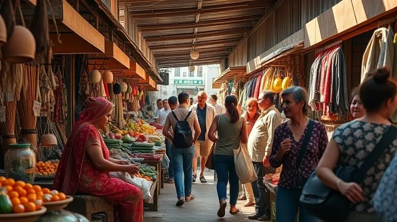 photorealistic, professional photography, 8K, cinematic lighting, sharp focus, depth of field, shot on a high-end DSLR. A vibrant, thriving local market scene, bustling with activity, showing local artisans selling traditional crafts and fresh produce. Travelers are interacting respectfully, and the overall atmosphere is one of authentic cultural exchange and sustainable economic activity, bathed in warm afternoon light. photorealistic, professional photography, 8K, cinematic lighting, sharp focus, depth of field, shot on a high-end DSLR. A vibrant, thriving local market scene, bustling with activity, showing local artisans selling traditional crafts and fresh produce. Travelers are interacting respectfully, and the overall atmosphere is one of authentic cultural exchange and sustainable economic activity, bathed in warm afternoon light.