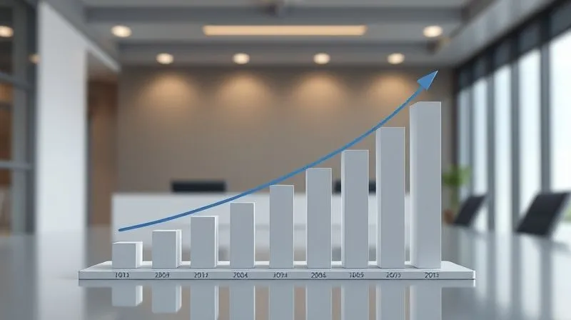 A photorealistic 3D bar chart showing a positive correlation between 'Investment in Executive Wellness' and 'Organizational Productivity' and 'Innovation Scores' over time. The bars are sleek and modern, set against a clean, professional background with subtle corporate lighting. 8K, cinematic lighting, sharp focus on the chart, depth of field blurring a hint of a modern office in the background, shot on a high-end DSLR.