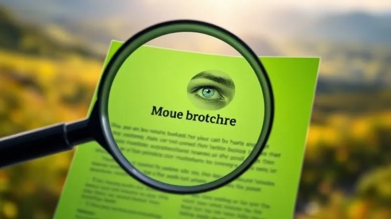 A photorealistic image of a magnifying glass hovering over a blurred, green marketing brochure, highlighting vague text, with a skeptical eye subtly visible in the reflection of the glass. The background is a vibrant, natural landscape, contrasting with the misleading brochure. Professional photography, 8K, cinematic lighting, sharp focus, depth of field, shot on a high-end DSLR. A photorealistic image of a magnifying glass hovering over a blurred, green marketing brochure, highlighting vague text, with a skeptical eye subtly visible in the reflection of the glass. The background is a vibrant, natural landscape, contrasting with the misleading brochure. Professional photography, 8K, cinematic lighting, sharp focus, depth of field, shot on a high-end DSLR.