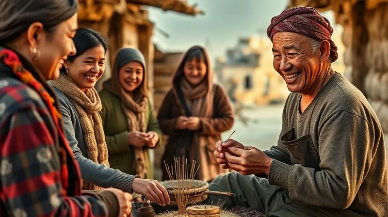 A photorealistic, candid shot of a local artisan in a remote village, smiling as they demonstrate traditional craft techniques to a small group of respectful tourists. The scene is bathed in warm, natural light, highlighting the intricate details of the craft and the genuine interaction. Professional photography, 8K, cinematic lighting, sharp focus on the artisan's hands and face, depth of field blurring the village background, shot on a high-end DSLR. A photorealistic, candid shot of a local artisan in a remote village, smiling as they demonstrate traditional craft techniques to a small group of respectful tourists. The scene is bathed in warm, natural light, highlighting the intricate details of the craft and the genuine interaction. Professional photography, 8K, cinematic lighting, sharp focus on the artisan's hands and face, depth of field blurring the village background, shot on a high-end DSLR.