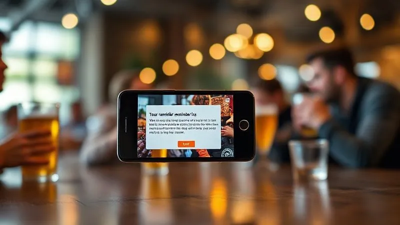 A photorealistic image of a smartphone displaying a vibrant, engaging tour reminder notification, with a blurred background of people enjoying a craft beer tasting. Professional photography, 8K, cinematic lighting, sharp focus on the phone screen, depth of field, shot on a high-end DSLR. A photorealistic image of a smartphone displaying a vibrant, engaging tour reminder notification, with a blurred background of people enjoying a craft beer tasting. Professional photography, 8K, cinematic lighting, sharp focus on the phone screen, depth of field, shot on a high-end DSLR.