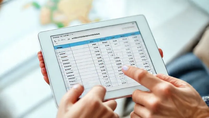 A photorealistic image of a digital spreadsheet on a tablet screen, displaying a multi-generational travel budget with columns for 'Category', 'Estimated Cost', 'Actual Cost', and 'Assigned Payer'. The screen is held by hands of different generations, gently pointing at different lines, symbolizing collaborative financial planning. Cinematic lighting, sharp focus on the screen, depth of field blurring a travel guide in the background, 8K hyper-detailed. A photorealistic image of a digital spreadsheet on a tablet screen, displaying a multi-generational travel budget with columns for 'Category', 'Estimated Cost', 'Actual Cost', and 'Assigned Payer'. The screen is held by hands of different generations, gently pointing at different lines, symbolizing collaborative financial planning. Cinematic lighting, sharp focus on the screen, depth of field blurring a travel guide in the background, 8K hyper-detailed.