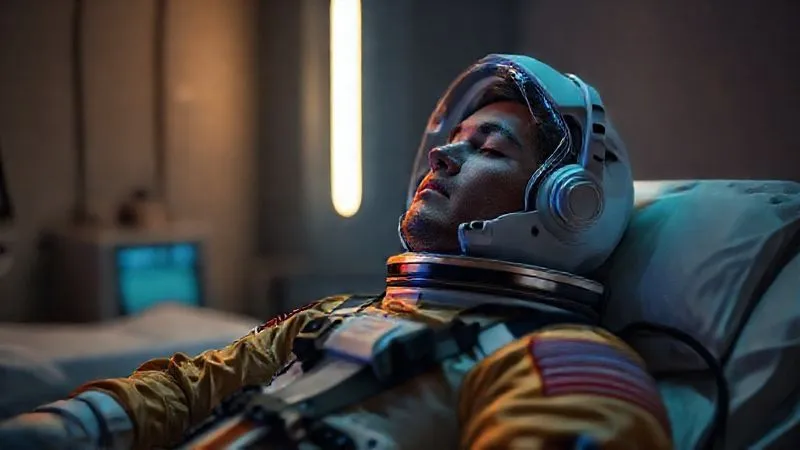 A calm astronaut candidate sitting in a dimly lit, comfortable recovery room, eyes closed, perhaps with a biofeedback device gently attached, promoting relaxation and recovery after a simulation, professional photography, 8K, cinematic lighting, sharp focus, depth of field. A calm astronaut candidate sitting in a dimly lit, comfortable recovery room, eyes closed, perhaps with a biofeedback device gently attached, promoting relaxation and recovery after a simulation, professional photography, 8K, cinematic lighting, sharp focus, depth of field.