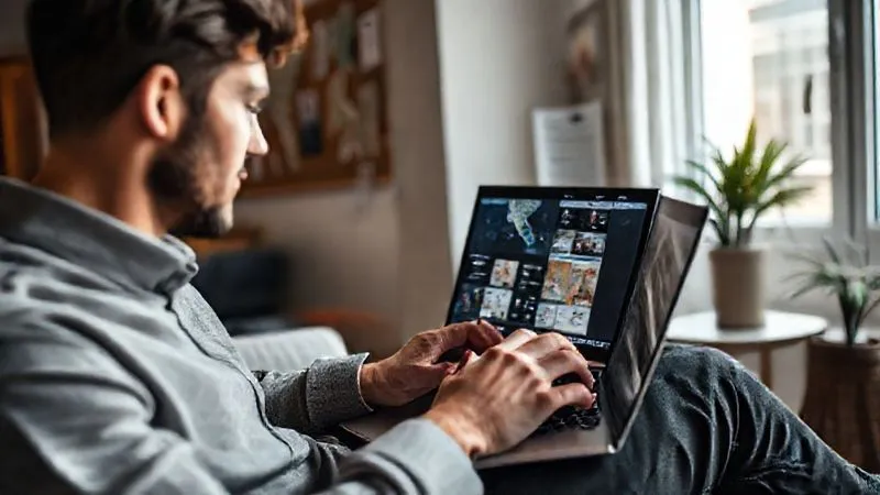 A photorealistic image of a person sitting in a modern, well-lit apartment, engrossed in researching local events and co-working spaces on a laptop. There are maps and event flyers subtly visible on a corkboard in the background. Cinematic lighting, sharp focus on the laptop screen, depth of field blurring the background, 8K hyper-detailed, shot on a high-end DSLR. A photorealistic image of a person sitting in a modern, well-lit apartment, engrossed in researching local events and co-working spaces on a laptop. There are maps and event flyers subtly visible on a corkboard in the background. Cinematic lighting, sharp focus on the laptop screen, depth of field blurring the background, 8K hyper-detailed, shot on a high-end DSLR.