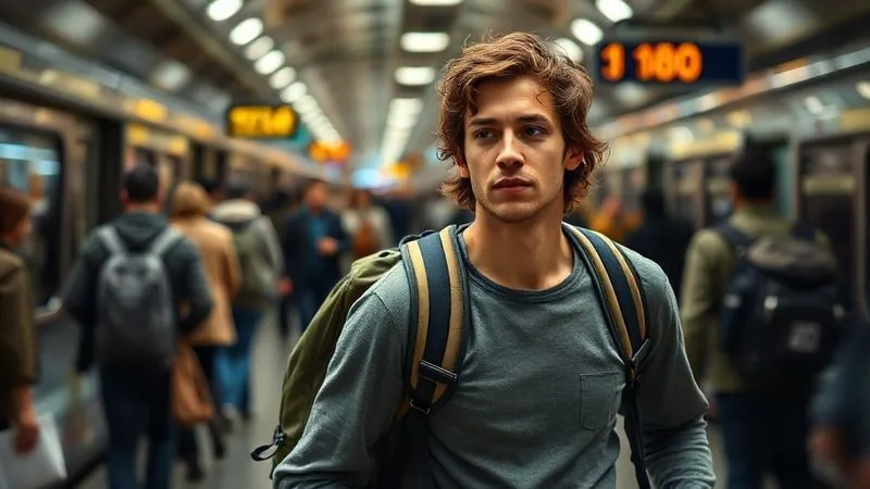 photorealistic, professional photography, 8K, cinematic lighting, sharp focus, depth of field, shot on a high-end DSLR. A determined traveler, with a light backpack, moving purposefully through a bustling train station concourse, a slight motion blur around them indicating speed, but their expression is focused and calm, not panicked. The path ahead is relatively clear. photorealistic, professional photography, 8K, cinematic lighting, sharp focus, depth of field, shot on a high-end DSLR. A determined traveler, with a light backpack, moving purposefully through a bustling train station concourse, a slight motion blur around them indicating speed, but their expression is focused and calm, not panicked. The path ahead is relatively clear.