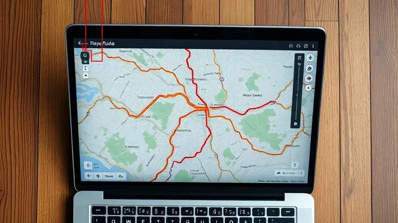 A photorealistic overhead shot of a laptop screen displaying a complex road trip route being dynamically re-routed on a mapping application, with various colored lines indicating new paths and closed borders highlighted in red, professional photography, 8K, sharp focus. A photorealistic overhead shot of a laptop screen displaying a complex road trip route being dynamically re-routed on a mapping application, with various colored lines indicating new paths and closed borders highlighted in red, professional photography, 8K, sharp focus.