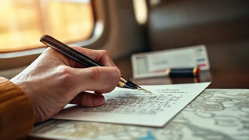 photorealistic, professional photography, 8K, cinematic lighting, sharp focus, depth of field, shot on a high-end DSLR, a hand holding a vintage fountain pen, writing a personalized apology letter on luxurious stationery, a blurred train ticket and a map in the background, conveying sincerity and attention to detail in crisis communication. photorealistic, professional photography, 8K, cinematic lighting, sharp focus, depth of field, shot on a high-end DSLR, a hand holding a vintage fountain pen, writing a personalized apology letter on luxurious stationery, a blurred train ticket and a map in the background, conveying sincerity and attention to detail in crisis communication.