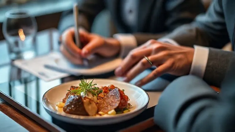 A photorealistic, professional photography, 8K, cinematic lighting, sharp focus, depth of field, shot on a high-end DSLR image showing a person meticulously documenting details of a disappointing gourmet meal on a tablet, with blurred photos of the meal and a receipt in the background. The scene conveys a sense of methodical record-keeping amidst a luxurious setting. A photorealistic, professional photography, 8K, cinematic lighting, sharp focus, depth of field, shot on a high-end DSLR image showing a person meticulously documenting details of a disappointing gourmet meal on a tablet, with blurred photos of the meal and a receipt in the background. The scene conveys a sense of methodical record-keeping amidst a luxurious setting.