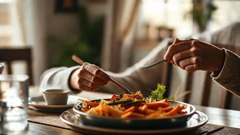 A photorealistic, professional photography, 8K, cinematic lighting, sharp focus, depth of field, shot on a high-end DSLR image of a person mindfully enjoying a beautifully prepared, simple, and comforting home-cooked meal, with warm, inviting light. The scene evokes a sense of peace, contentment, and a return to culinary joy after a difficult experience. A photorealistic, professional photography, 8K, cinematic lighting, sharp focus, depth of field, shot on a high-end DSLR image of a person mindfully enjoying a beautifully prepared, simple, and comforting home-cooked meal, with warm, inviting light. The scene evokes a sense of peace, contentment, and a return to culinary joy after a difficult experience.