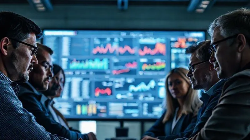 A professional, photorealistic, 8K image of a crisis communication team huddle, looking serious but determined, with a large digital screen displaying complex data visualizations and timelines in the background, cinematic lighting, sharp focus on the team's faces, depth of field blurring the screen. Shot on a high-end DSLR. A professional, photorealistic, 8K image of a crisis communication team huddle, looking serious but determined, with a large digital screen displaying complex data visualizations and timelines in the background, cinematic lighting, sharp focus on the team's faces, depth of field blurring the screen. Shot on a high-end DSLR.