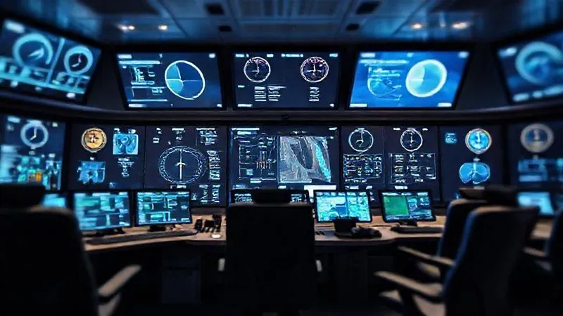 A photorealistic image of a sleek, modern control room for space operations, multiple screens displaying real-time telemetry, safety checklists, and certification badges prominently displayed. Professional photography, 8K, cinematic lighting, sharp focus on the control panels, depth of field blurring the background, shot on a high-end DSLR, conveying meticulous safety and operational excellence.