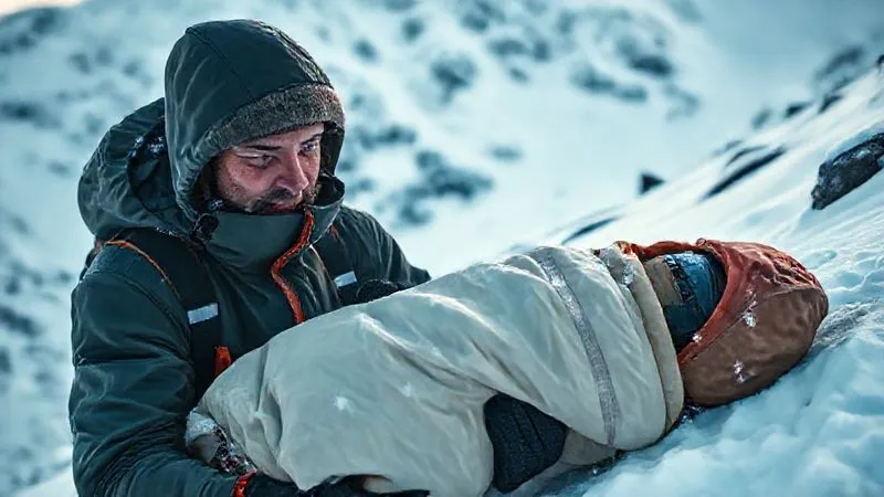 A photorealistic image of a wilderness first responder carefully wrapping a simulated injured client in multiple layers of insulation and an emergency blanket on a snow-covered trail, demonstrating hypothermia prevention. The responder's face is focused, showing competence and urgency, with a remote, snowy mountain backdrop. Cinematic lighting, sharp focus on the immediate action, depth of field, 8K, shot on a high-end DSLR. A photorealistic image of a wilderness first responder carefully wrapping a simulated injured client in multiple layers of insulation and an emergency blanket on a snow-covered trail, demonstrating hypothermia prevention. The responder's face is focused, showing competence and urgency, with a remote, snowy mountain backdrop. Cinematic lighting, sharp focus on the immediate action, depth of field, 8K, shot on a high-end DSLR.