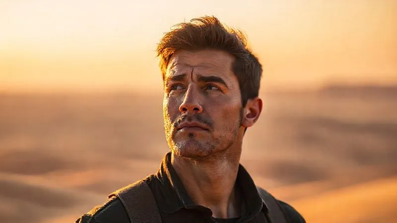 photorealistic, professional photography, 8K, cinematic lighting, sharp focus, depth of field, shot on a high-end DSLR, a person looking out at a vast, open landscape (e.g., desert or ocean), with a thoughtful yet determined expression, symbolizing resilience and forward-thinking after overcoming a challenge, golden hour light. photorealistic, professional photography, 8K, cinematic lighting, sharp focus, depth of field, shot on a high-end DSLR, a person looking out at a vast, open landscape (e.g., desert or ocean), with a thoughtful yet determined expression, symbolizing resilience and forward-thinking after overcoming a challenge, golden hour light.