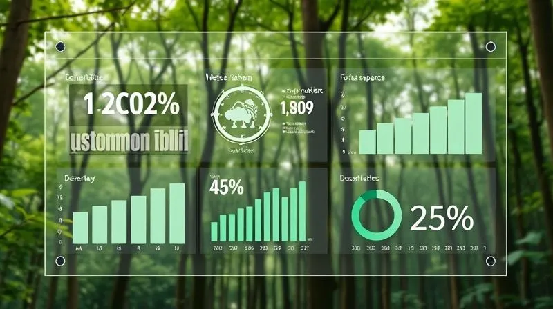 A photorealistic infographic displaying various sustainability KPIs (e.g., CO2e emissions, waste reduction, local employment percentage) as sleek, modern data visualizations on a transparent screen, overlaid against a backdrop of a thriving, biodiverse forest, 8K, cinematic lighting, sharp focus, depth of field. A photorealistic infographic displaying various sustainability KPIs (e.g., CO2e emissions, waste reduction, local employment percentage) as sleek, modern data visualizations on a transparent screen, overlaid against a backdrop of a thriving, biodiverse forest, 8K, cinematic lighting, sharp focus, depth of field.