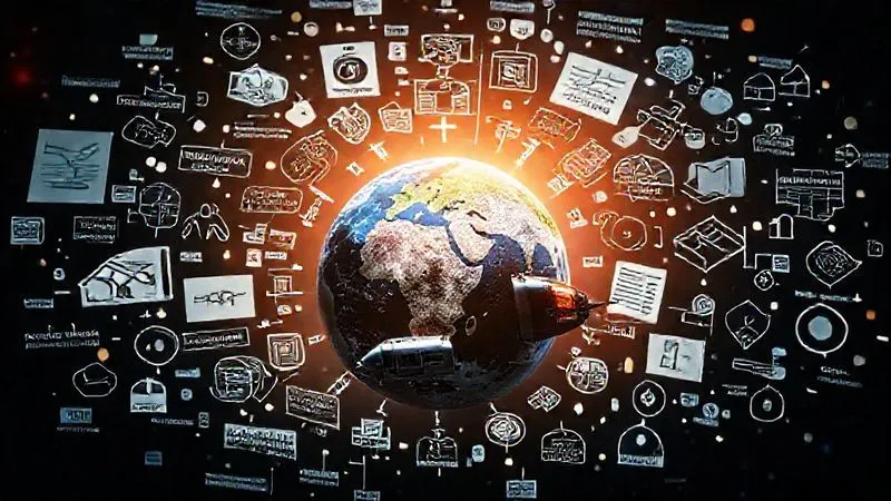 photorealistic, professional photography, 8K, cinematic lighting, sharp focus, depth of field, shot on a high-end DSLR. A complex holographic projection of interconnected financial risk factors, technological schematics, and regulatory documents, all swirling around a stylized Earth and a small space tourism vehicle, symbolizing the multifaceted challenges of funding space ventures.