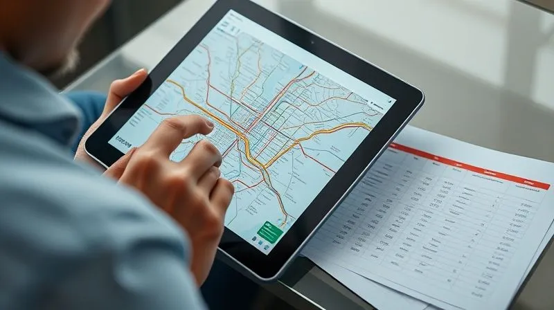 A person meticulously analyzing a complex digital map of a city's public transport network on a tablet, with various fare zones and routes highlighted, alongside a spreadsheet showing travel expenses. Photorealistic, professional photography, 8K, cinematic lighting, sharp focus, depth of field, shot on a high-end DSLR. A person meticulously analyzing a complex digital map of a city's public transport network on a tablet, with various fare zones and routes highlighted, alongside a spreadsheet showing travel expenses. Photorealistic, professional photography, 8K, cinematic lighting, sharp focus, depth of field, shot on a high-end DSLR.