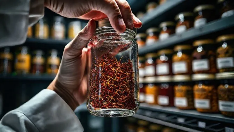 photorealistic, professional photography, 8K, cinematic lighting, sharp focus, depth of field, shot on a high-end DSLR. A professional chef's hand carefully placing an airtight glass jar filled with vibrant, whole star anise into a dark, temperature-controlled pantry. Other labeled jars of exotic spices are neatly organized on shelves in the blurred background. The scene emphasizes meticulous storage and preservation. photorealistic, professional photography, 8K, cinematic lighting, sharp focus, depth of field, shot on a high-end DSLR. A professional chef's hand carefully placing an airtight glass jar filled with vibrant, whole star anise into a dark, temperature-controlled pantry. Other labeled jars of exotic spices are neatly organized on shelves in the blurred background. The scene emphasizes meticulous storage and preservation.