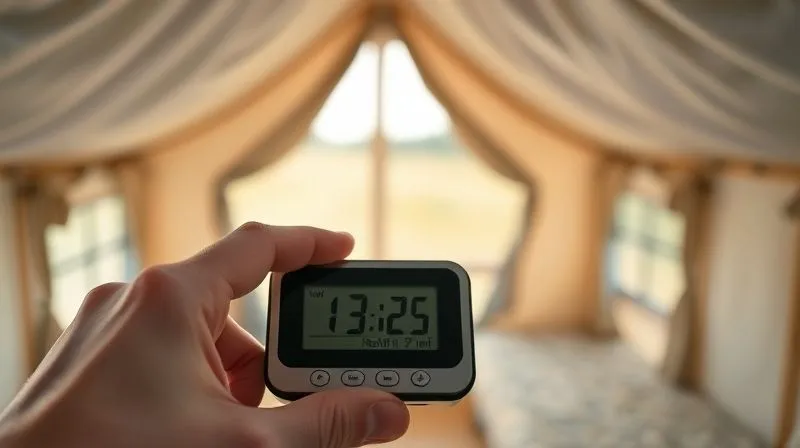 A photorealistic, professional photography close-up of a digital hygrometer displaying a healthy humidity level inside a glamping cabin, with a hand pointing to the reading. The background shows a well-maintained, clean cabin interior. 8K, cinematic lighting, sharp focus on the hygrometer, depth of field blurring the cabin, shot on a high-end DSLR. A photorealistic, professional photography close-up of a digital hygrometer displaying a healthy humidity level inside a glamping cabin, with a hand pointing to the reading. The background shows a well-maintained, clean cabin interior. 8K, cinematic lighting, sharp focus on the hygrometer, depth of field blurring the cabin, shot on a high-end DSLR.