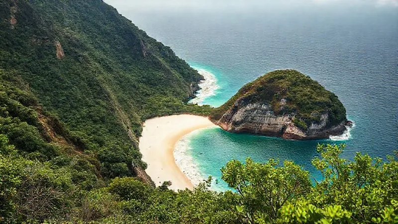 A photorealistic, professional photography, 8K, cinematic lighting, sharp focus, depth of field, shot on a high-end DSLR, of a pristine, secluded beach nestled within a dramatic, rugged coastline, with dense, untouched jungle meeting the white sand, and no visible signs of human infrastructure, conveying ultimate geographic isolation. A photorealistic, professional photography, 8K, cinematic lighting, sharp focus, depth of field, shot on a high-end DSLR, of a pristine, secluded beach nestled within a dramatic, rugged coastline, with dense, untouched jungle meeting the white sand, and no visible signs of human infrastructure, conveying ultimate geographic isolation.