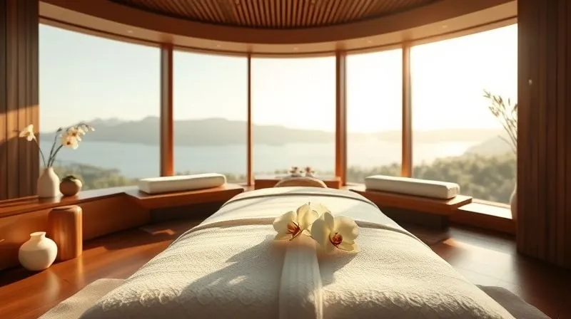 A photorealistic professional photography image of a luxurious, contemporary spa treatment room, bathed in soft, natural light streaming through large windows. A massage bed is elegantly prepared with crisp white linens and a few perfectly placed orchid blossoms. The atmosphere is one of profound tranquility and bespoke care, with warm wooden accents and subtle aromatic diffusers, 8K, cinematic lighting, sharp focus on the details of the room, depth of field blurring the distant view, shot on a high-end DSLR. A photorealistic professional photography image of a luxurious, contemporary spa treatment room, bathed in soft, natural light streaming through large windows. A massage bed is elegantly prepared with crisp white linens and a few perfectly placed orchid blossoms. The atmosphere is one of profound tranquility and bespoke care, with warm wooden accents and subtle aromatic diffusers, 8K, cinematic lighting, sharp focus on the details of the room, depth of field blurring the distant view, shot on a high-end DSLR.