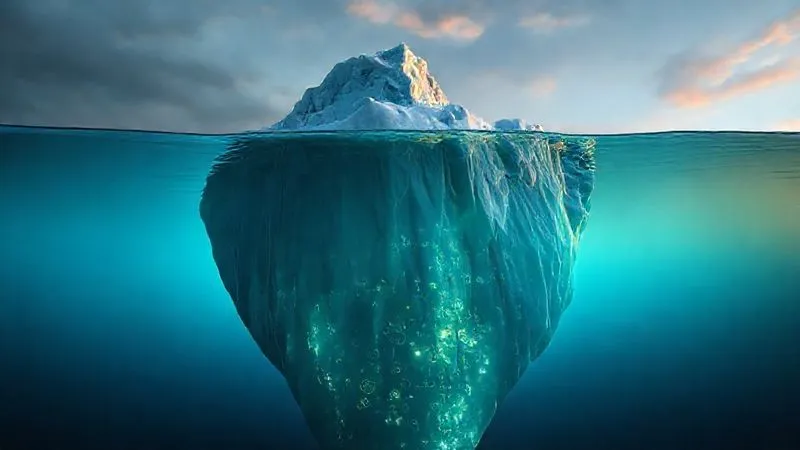 A photorealistic image of a large iceberg, with only a small portion visible above the water. Below the surface, intricate, glowing cultural symbols and abstract representations of values, beliefs, and communication styles are subtly illuminated, showing the vast hidden depths. The surface is calm, but the depths are complex. Cinematic lighting, sharp focus on the submerged part, 8K, professional photography, depth of field. A sense of hidden complexity. A photorealistic image of a large iceberg, with only a small portion visible above the water. Below the surface, intricate, glowing cultural symbols and abstract representations of values, beliefs, and communication styles are subtly illuminated, showing the vast hidden depths. The surface is calm, but the depths are complex. Cinematic lighting, sharp focus on the submerged part, 8K, professional photography, depth of field. A sense of hidden complexity.