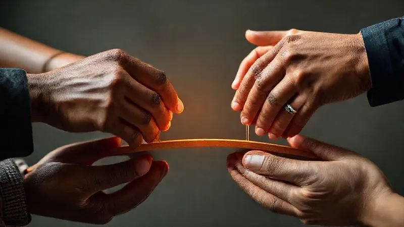 A photorealistic, symbolic image of diverse hands, representing different cultures and socio-economic backgrounds, collaboratively building a sturdy, elegant bridge across a subtle, symbolic divide. The hands are working together with focus and respect, illuminated by a warm, unifying light. The bridge symbolizes connection, shared effort, and overcoming obstacles. 8K, professional photography, depth of field, cinematic lighting. A photorealistic, symbolic image of diverse hands, representing different cultures and socio-economic backgrounds, collaboratively building a sturdy, elegant bridge across a subtle, symbolic divide. The hands are working together with focus and respect, illuminated by a warm, unifying light. The bridge symbolizes connection, shared effort, and overcoming obstacles. 8K, professional photography, depth of field, cinematic lighting.