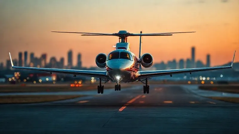 A photorealistic, professional photography, 8K, cinematic lighting shot of a modern, well-equipped air ambulance taking off from a tarmac at dusk, with a clear focus on the aircraft and blurred background of a distant city skyline. The scene should evoke a sense of urgent, professional medical transport. Shot on a high-end DSLR. A photorealistic, professional photography, 8K, cinematic lighting shot of a modern, well-equipped air ambulance taking off from a tarmac at dusk, with a clear focus on the aircraft and blurred background of a distant city skyline. The scene should evoke a sense of urgent, professional medical transport. Shot on a high-end DSLR.