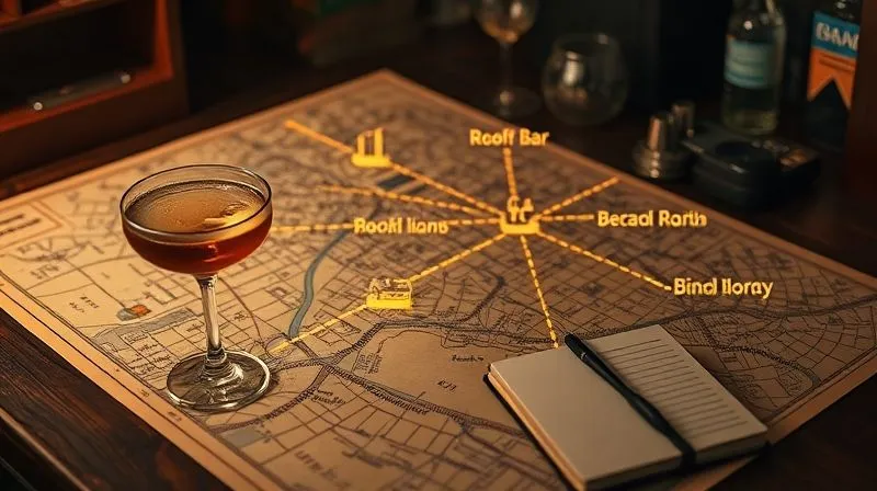 A photorealistic image of a vintage map of a bustling city, overlaid with subtle glowing lines connecting different rooftop bar icons, suggesting a thematic journey. The map is partially unrolled on a dark wooden table, with a cocktail glass and a small notebook in the foreground. Cinematic lighting, sharp focus, depth of field. A photorealistic image of a vintage map of a bustling city, overlaid with subtle glowing lines connecting different rooftop bar icons, suggesting a thematic journey. The map is partially unrolled on a dark wooden table, with a cocktail glass and a small notebook in the foreground. Cinematic lighting, sharp focus, depth of field.