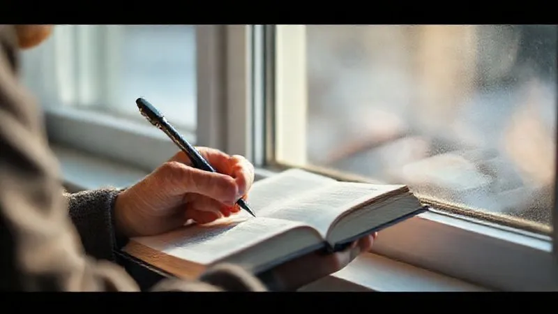 A photorealistic image of a person writing in a journal by a window, soft natural light, reflecting introspectively, sharp focus on the journal and pen, depth of field blurring the background, 8K, cinematic lighting. A photorealistic image of a person writing in a journal by a window, soft natural light, reflecting introspectively, sharp focus on the journal and pen, depth of field blurring the background, 8K, cinematic lighting.
