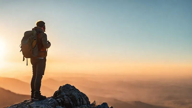 A resilient solo traveler, standing confidently on a mountain peak at sunrise, backpack on. They are looking out over a vast, beautiful landscape, symbolizing overcoming challenges and the promise of new adventures. The lighting is warm and golden, casting long shadows. Photorealistic, professional photography, 8K, cinematic lighting, sharp focus on the traveler, depth of field blurring the distant landscape, shot on a high-end DSLR. A resilient solo traveler, standing confidently on a mountain peak at sunrise, backpack on. They are looking out over a vast, beautiful landscape, symbolizing overcoming challenges and the promise of new adventures. The lighting is warm and golden, casting long shadows. Photorealistic, professional photography, 8K, cinematic lighting, sharp focus on the traveler, depth of field blurring the distant landscape, shot on a high-end DSLR.