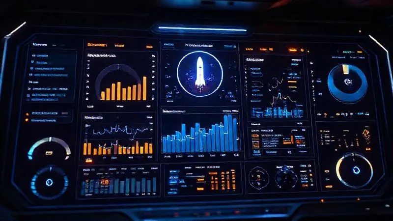A photorealistic, futuristic dashboard displaying complex data visualizations related to space bookings, launch schedules, and refund analytics, with holographic interfaces and glowing elements. Professional photography, 8K, cinematic lighting, sharp focus, depth of field, shot on a high-end DSLR.