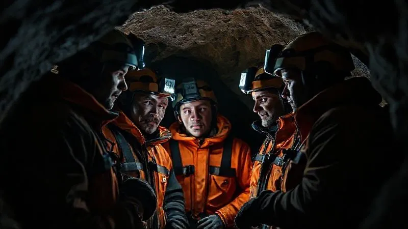 A photorealistic, professional photograph of a caving rescue team huddled together in a small, dry chamber within a cave, illuminated by their headlamps. They are discussing tactics, looking tired but determined. The atmosphere is serious and focused, conveying teamwork and strategic planning. Cinematic lighting, sharp focus on the team's faces, depth of field blurring the cave background, 8K hyper-detailed, shot on a high-end DSLR. A photorealistic, professional photograph of a caving rescue team huddled together in a small, dry chamber within a cave, illuminated by their headlamps. They are discussing tactics, looking tired but determined. The atmosphere is serious and focused, conveying teamwork and strategic planning. Cinematic lighting, sharp focus on the team's faces, depth of field blurring the cave background, 8K hyper-detailed, shot on a high-end DSLR.