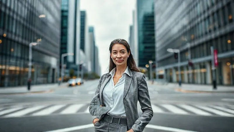 A photorealistic, professional photography, 8K, cinematic lighting, sharp focus, depth of field, shot on a high-end DSLR, of a solo female executive standing confidently at a crossroads in a modern, architecturally impressive foreign city, looking directly at the viewer with a determined and empowered expression, her posture symbolizing readiness and control amidst diverse paths. A photorealistic, professional photography, 8K, cinematic lighting, sharp focus, depth of field, shot on a high-end DSLR, of a solo female executive standing confidently at a crossroads in a modern, architecturally impressive foreign city, looking directly at the viewer with a determined and empowered expression, her posture symbolizing readiness and control amidst diverse paths.
