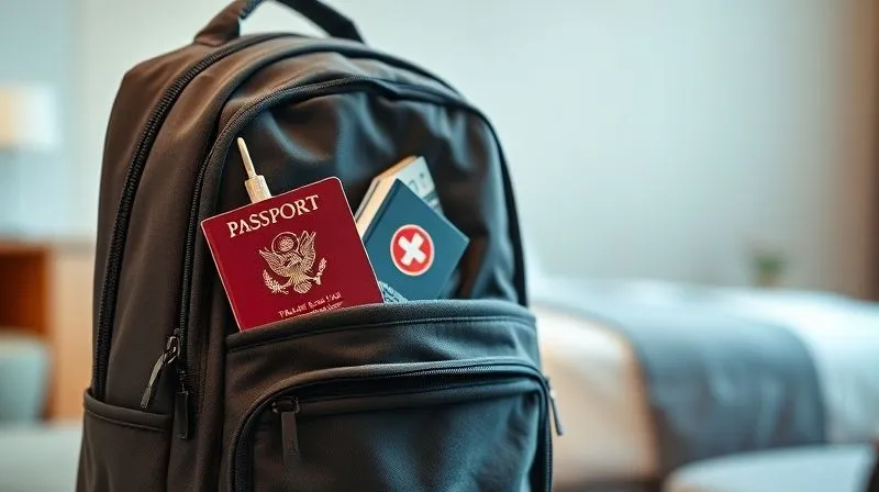A photorealistic image of a neatly organized travel backpack, with a passport, a travel adapter, a small first-aid kit, and a book spilling out slightly, suggesting preparedness for any journey. The setting is a minimalist, modern hotel room. Cinematic lighting, sharp focus on the items, depth of field blurring the background, 8K hyper-detailed, shot on a high-end DSLR. A photorealistic image of a neatly organized travel backpack, with a passport, a travel adapter, a small first-aid kit, and a book spilling out slightly, suggesting preparedness for any journey. The setting is a minimalist, modern hotel room. Cinematic lighting, sharp focus on the items, depth of field blurring the background, 8K hyper-detailed, shot on a high-end DSLR.