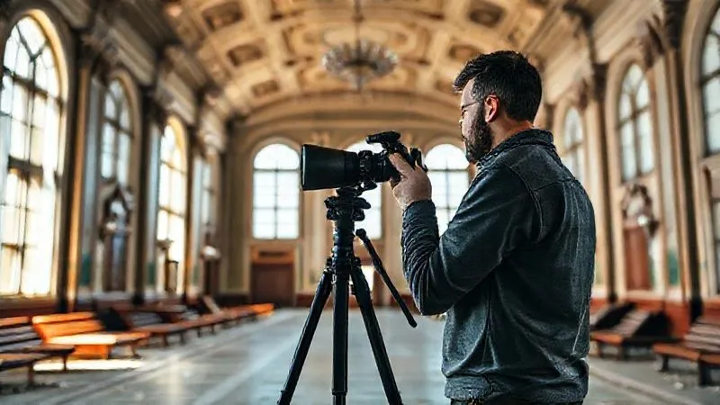 Photorealistic, professional photography, 8K, cinematic lighting, sharp focus, depth of field, shot on a high-end DSLR. A professional photographer, confidently standing with a high-end camera and tripod, looking at a beautifully preserved, legally accessed abandoned grand hall bathed in soft, natural light, conveying success, professionalism, and artistic fulfillment. The scene emphasizes the positive outcomes of diligent permit acquisition. Photorealistic, professional photography, 8K, cinematic lighting, sharp focus, depth of field, shot on a high-end DSLR. A professional photographer, confidently standing with a high-end camera and tripod, looking at a beautifully preserved, legally accessed abandoned grand hall bathed in soft, natural light, conveying success, professionalism, and artistic fulfillment. The scene emphasizes the positive outcomes of diligent permit acquisition.