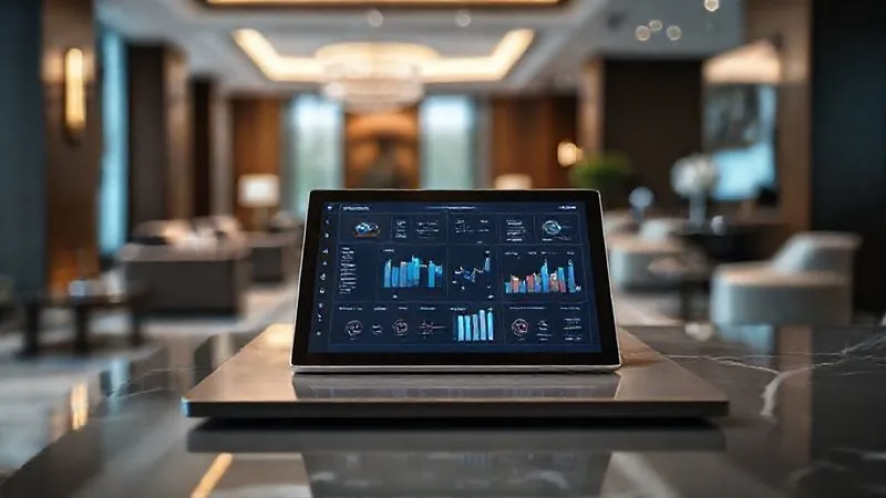 photorealistic, professional photography, 8K, cinematic lighting, sharp focus, depth of field, shot on a high-end DSLR of a sleek, minimalist desk with a single, elegant tablet displaying a sophisticated data dashboard, showing graphs and charts related to client satisfaction and operational efficiency. The background is a soft-focus, luxurious hotel lobby or private lounge, suggesting refinement and continuous improvement in a high-end service environment. photorealistic, professional photography, 8K, cinematic lighting, sharp focus, depth of field, shot on a high-end DSLR of a sleek, minimalist desk with a single, elegant tablet displaying a sophisticated data dashboard, showing graphs and charts related to client satisfaction and operational efficiency. The background is a soft-focus, luxurious hotel lobby or private lounge, suggesting refinement and continuous improvement in a high-end service environment.