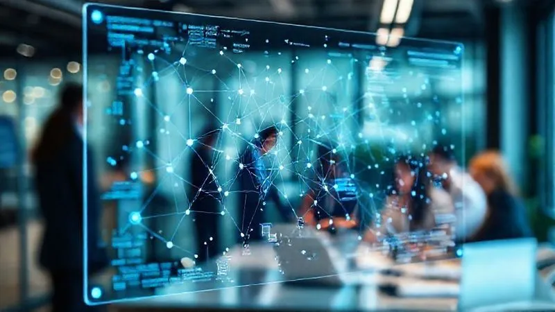 A photorealistic image of a sleek, futuristic data visualization on a transparent screen, showing interconnected nodes and lines representing customer segments and targeted ad placements. The background is a blurred, dynamic office environment with diverse professionals collaborating. Professional photography, 8K, cinematic lighting, sharp focus on the data visualization, depth of field blurring the background, shot on a high-end DSLR. A photorealistic image of a sleek, futuristic data visualization on a transparent screen, showing interconnected nodes and lines representing customer segments and targeted ad placements. The background is a blurred, dynamic office environment with diverse professionals collaborating. Professional photography, 8K, cinematic lighting, sharp focus on the data visualization, depth of field blurring the background, shot on a high-end DSLR.
