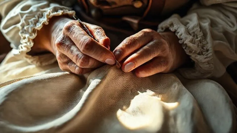A photorealistic close-up of a skilled artisan's hands meticulously stitching a piece of historically accurate period clothing using traditional methods, with natural light falling on the fabric and tools. Cinematic lighting, sharp focus on the hands and needle, depth of field, 8K hyper-detailed, professional photography, shot on a high-end DSLR. A photorealistic close-up of a skilled artisan's hands meticulously stitching a piece of historically accurate period clothing using traditional methods, with natural light falling on the fabric and tools. Cinematic lighting, sharp focus on the hands and needle, depth of field, 8K hyper-detailed, professional photography, shot on a high-end DSLR.