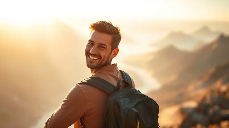 photorealistic, professional photography, 8K, cinematic lighting, sharp focus, depth of field, shot on a high-end DSLR. A solo traveler, with a confident and serene expression, looking out over a stunning landscape (e.g., mountains or a vast ocean), backpack resting beside them. The light is golden hour, casting a warm glow, conveying triumph, resilience, and the joy of safe exploration after overcoming challenges. photorealistic, professional photography, 8K, cinematic lighting, sharp focus, depth of field, shot on a high-end DSLR. A solo traveler, with a confident and serene expression, looking out over a stunning landscape (e.g., mountains or a vast ocean), backpack resting beside them. The light is golden hour, casting a warm glow, conveying triumph, resilience, and the joy of safe exploration after overcoming challenges.
